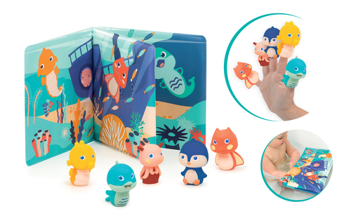 Livre de bain avec 5 marionnettes