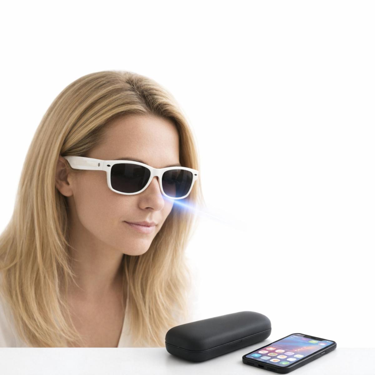 Lunettes caméra NASA Futura - 8 Mpx 1080p, Bluetooth 5.4, IA vocale - Blanc / Graphite