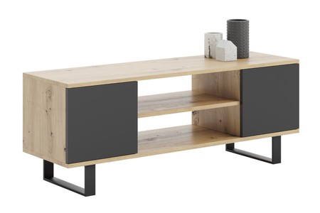 Meuble TV Focus 135 cm - chêne artisan et noir, piètement métal
