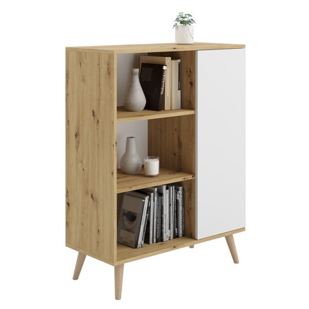 Buffet Fondi - chêne artisan et blanc, piètement bois