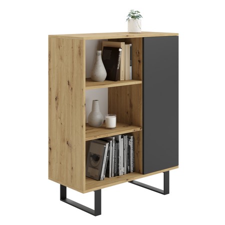 Buffet Fondi - chêne artisan et noir, piètement métal