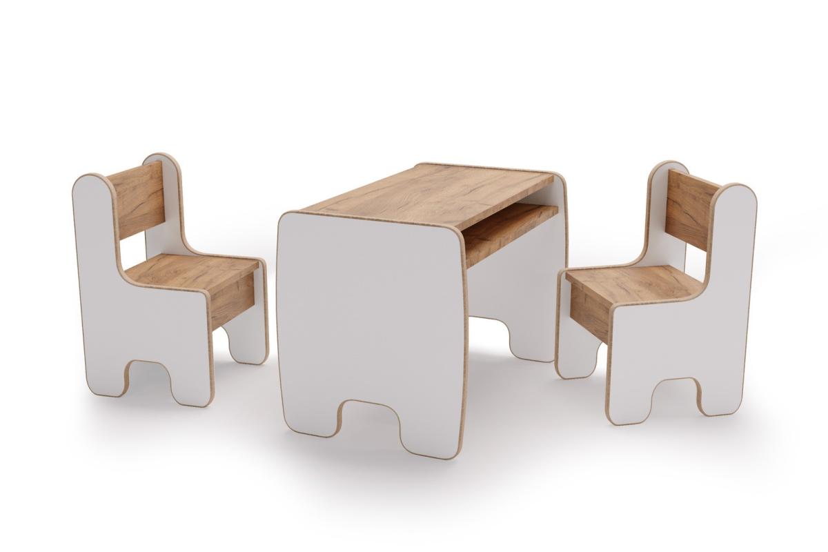 Ensemble table et deux chaises enfant Timi Mdf Oak Gold - blanc et chêne