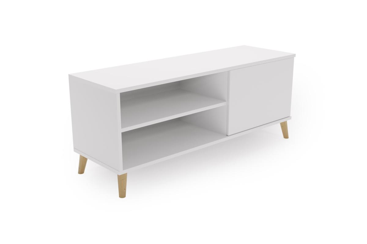 Meuble TV Viva 110 cm - blanc, piètement bois