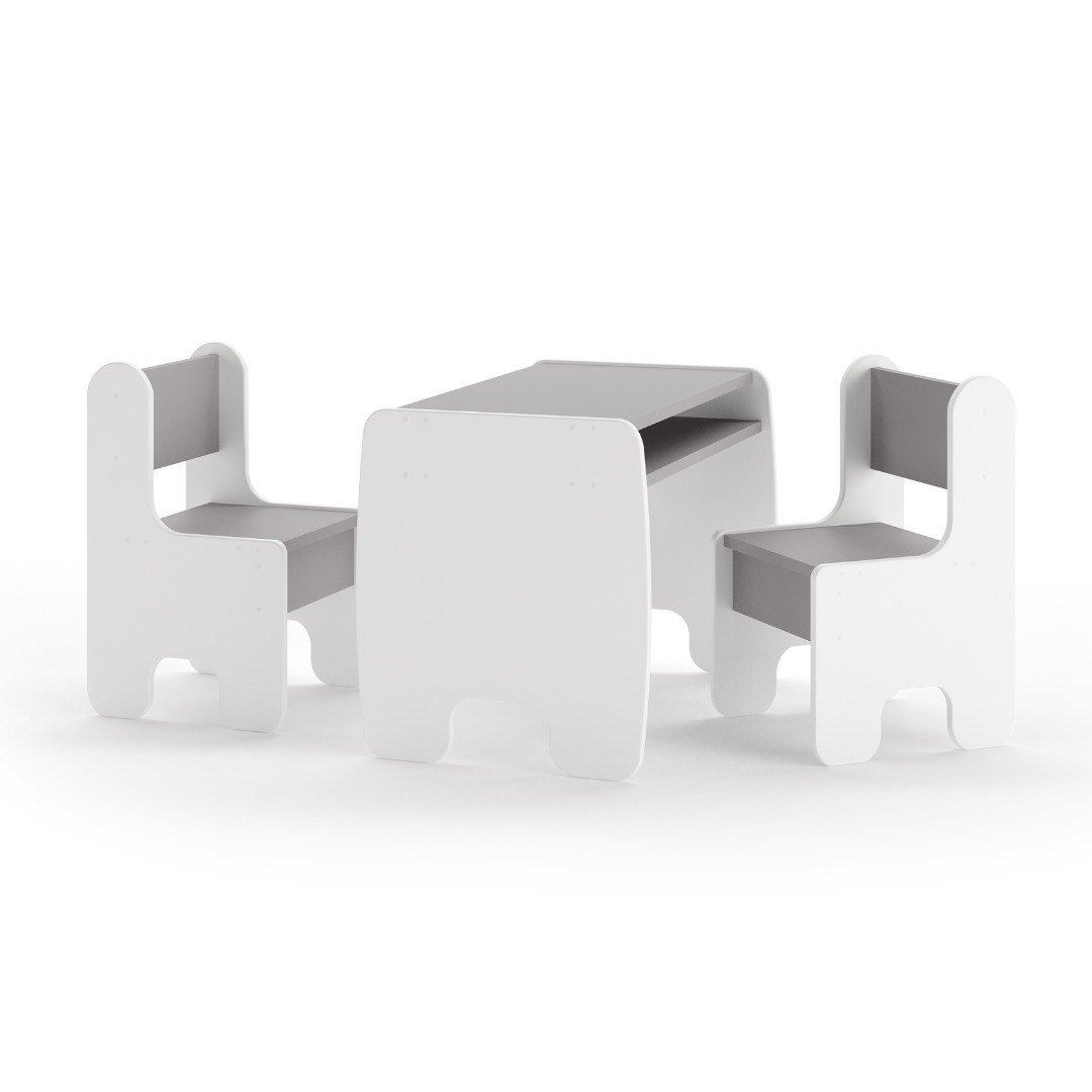 Ensemble table et deux chaises enfant - blanc et gris