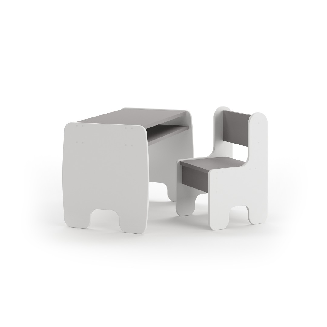 Ensemble table et une chaise enfant - blanc et gris
