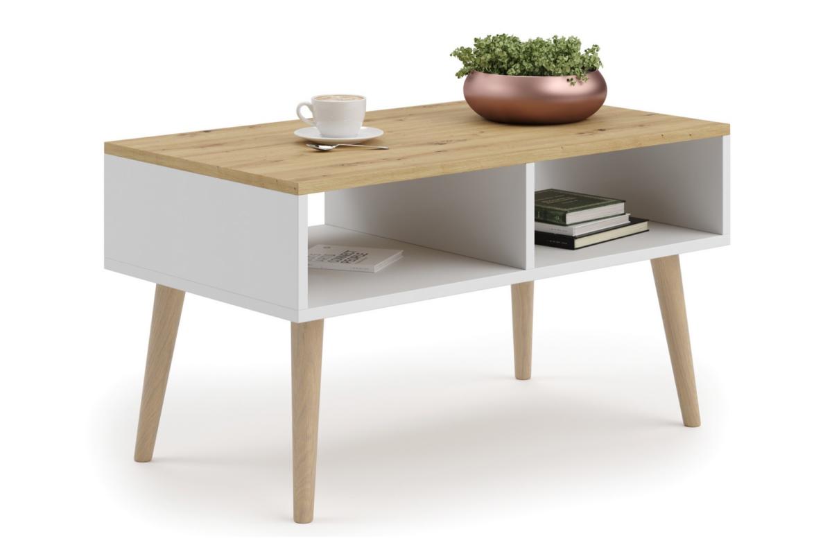 Table basse Sandi - chêne artisan et blanc