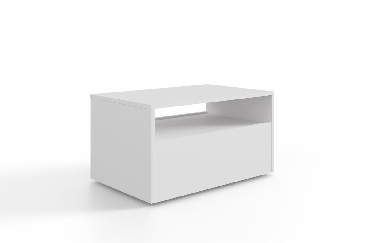 Table basse Lino 80 x 50 cm - roulettes et tiroir, blanc