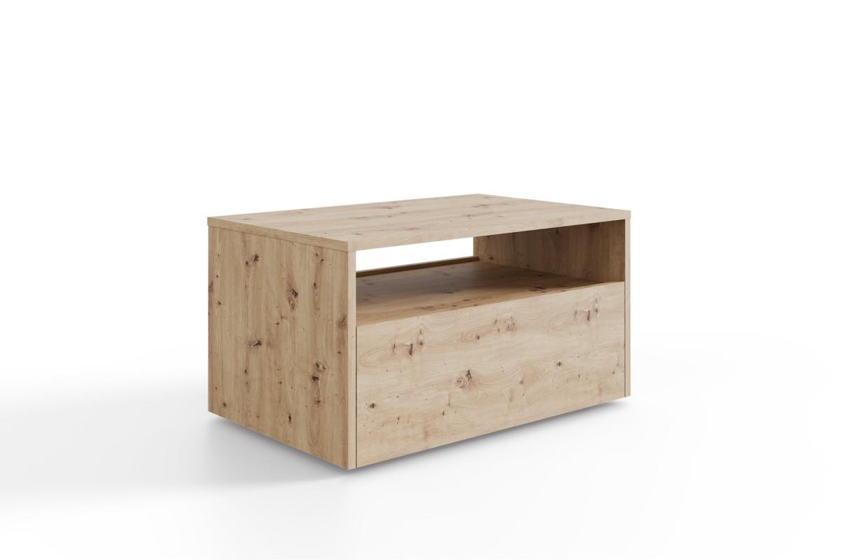 Table basse Lino 80 x 50 cm - roulettes et tiroir, chêne artisan