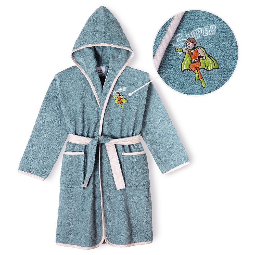 Peignoir de bain enfant Interbaby taille 14 ans - bleu pétrole - coton éponge