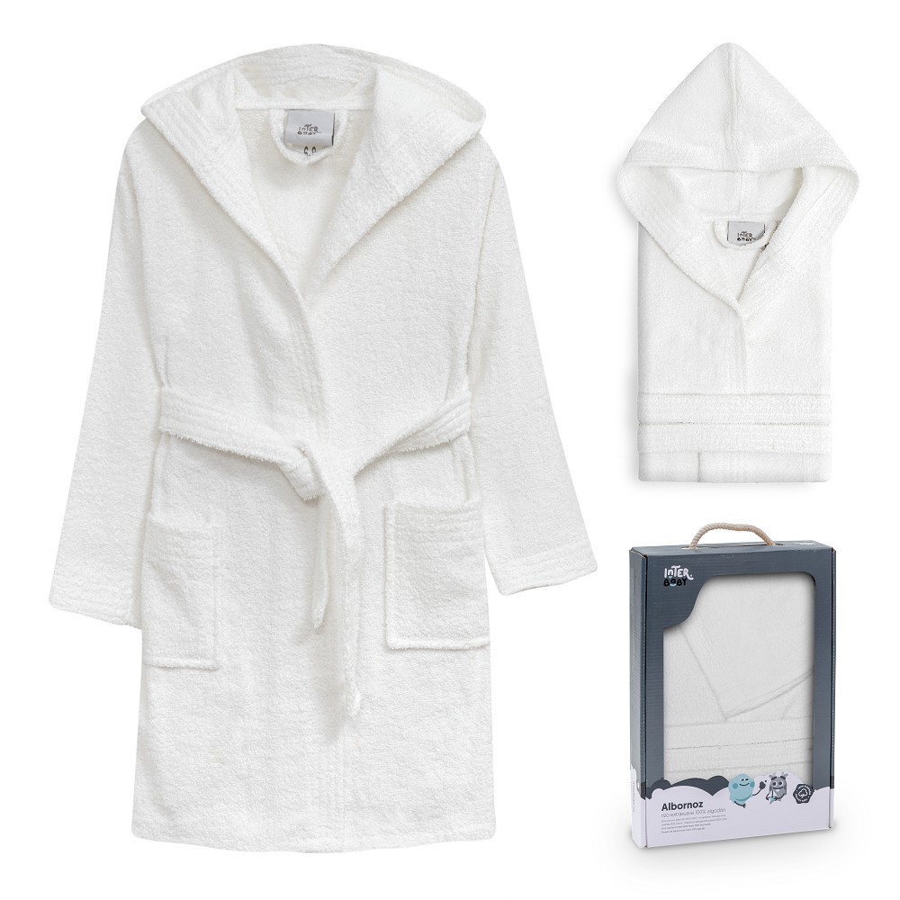 Peignoir de bain enfant Interbaby taille 14 ans - blanc - coton éponge, boîte cadeau