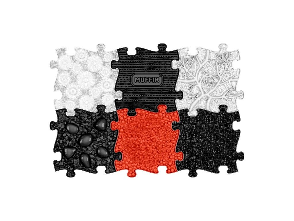 Tapis sensoriel Muffik ensemble Bébé noir et blanc - 6 pièces, black & white