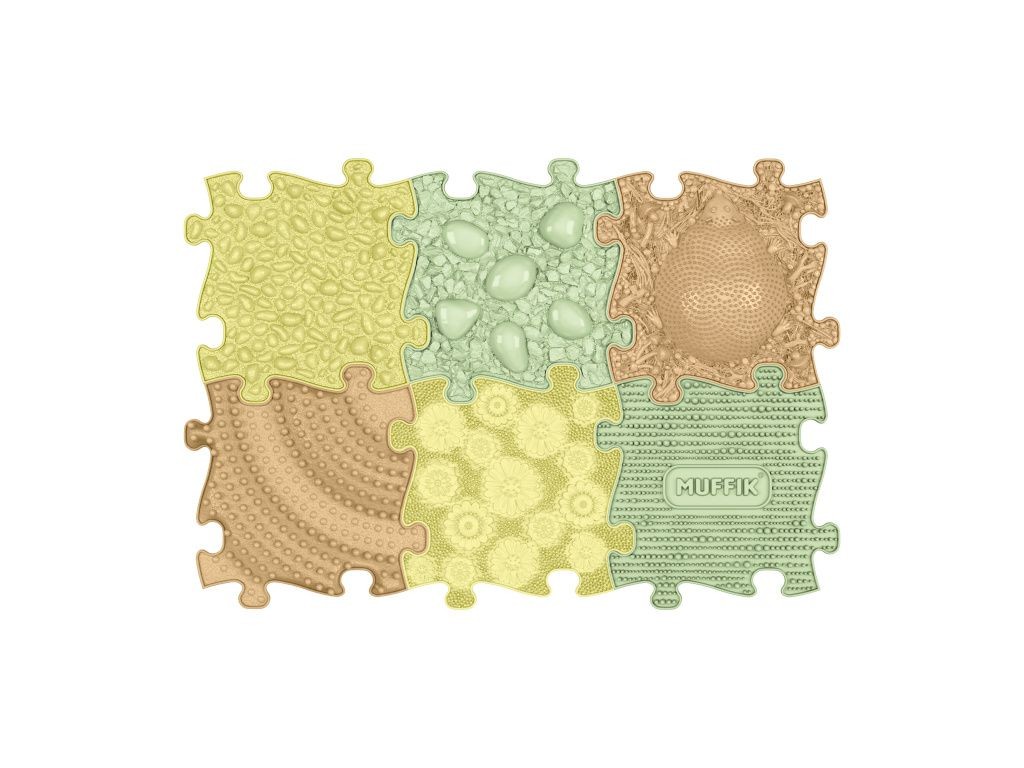 Tapis sensoriel Muffik ensemble Printemps - 6 pièces, beige, jaune pastel, vert pastel