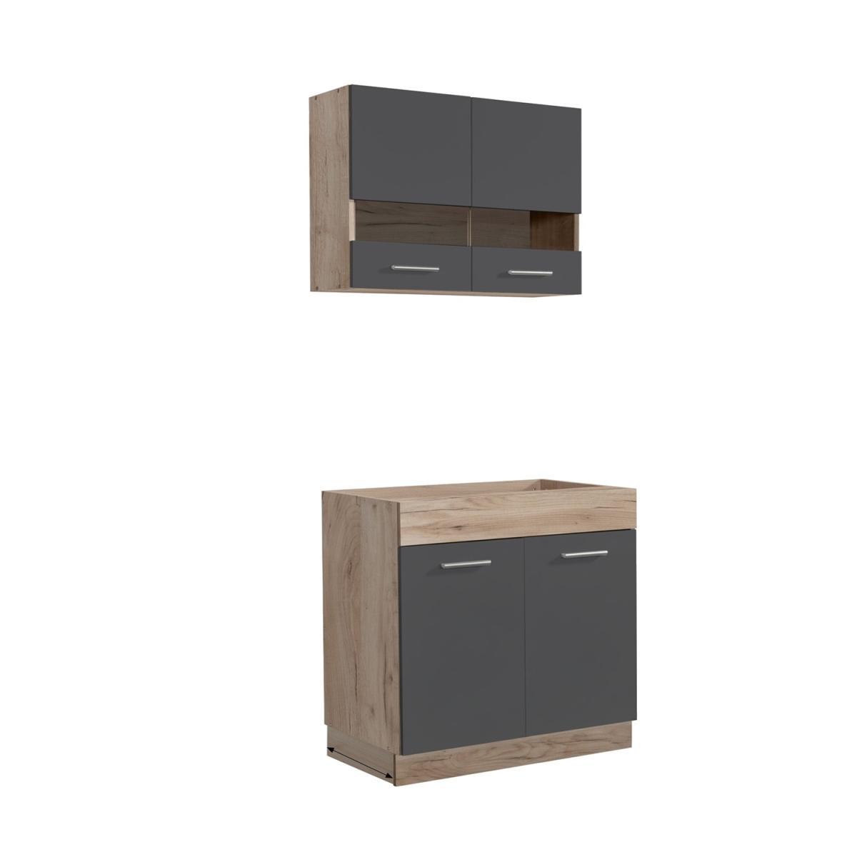 Cuisine compacte 80 cm gris et chêne - mini cuisine avec éléments d’armoire, sans évier ni appareils