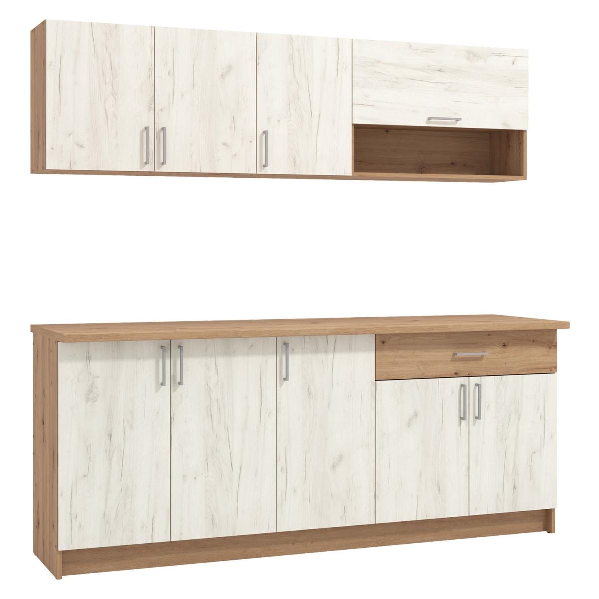 Cuisine sans électroménagers 200 cm Blanc Shabby - Chêne - Cuisine simple - Mini cuisine