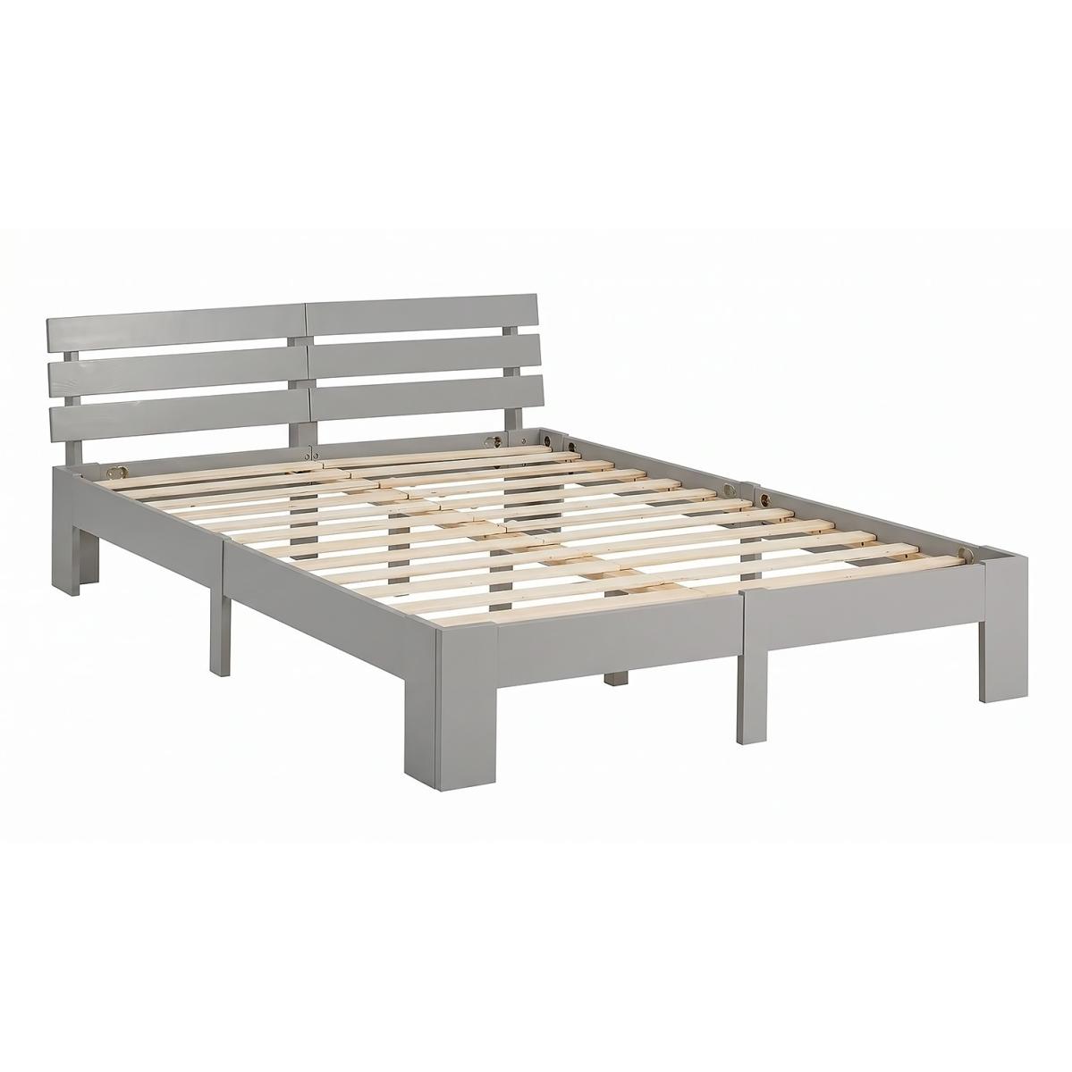 Lit en Bois 180x200 cm Gris - Lit Double - avec 2 Matelas - Massif