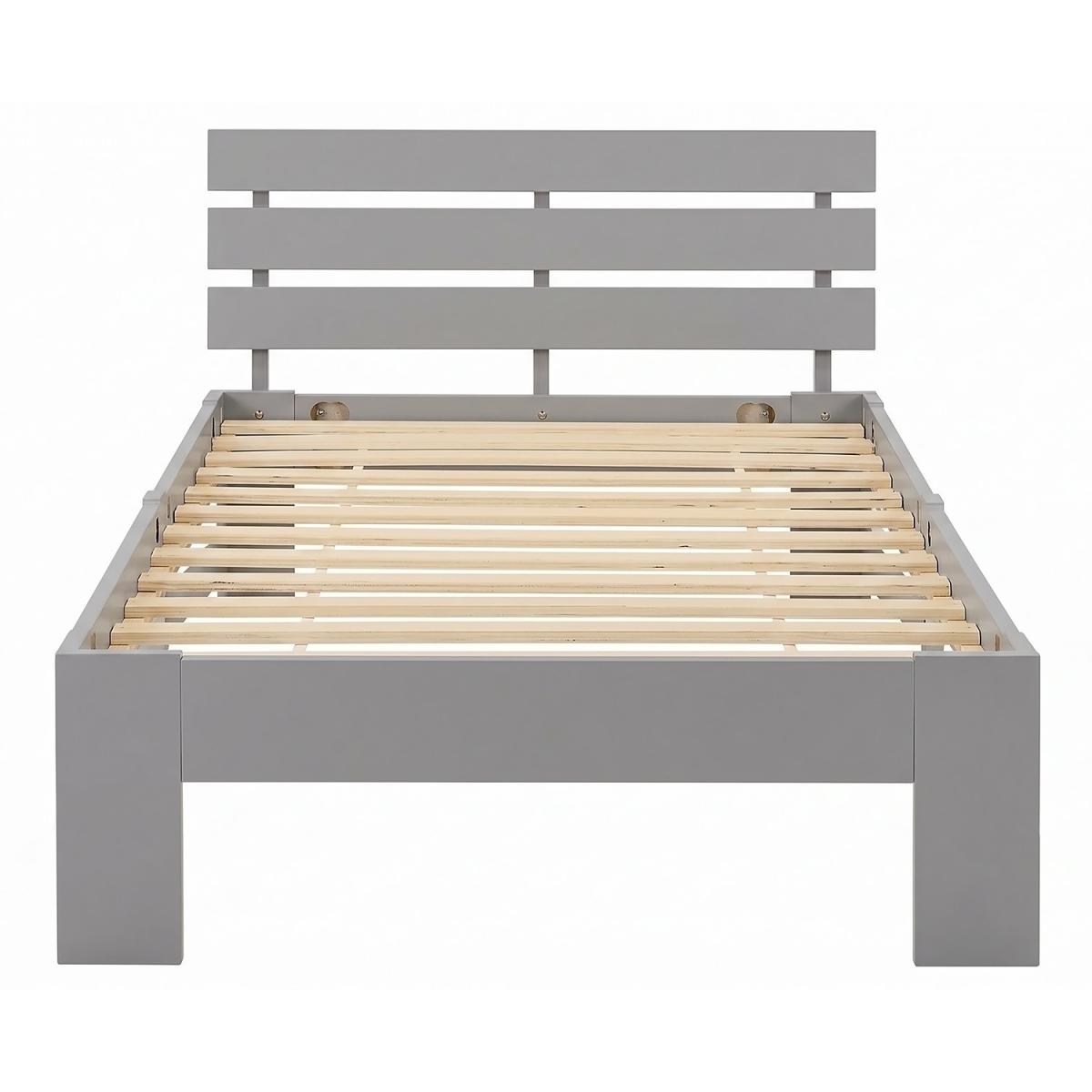 Lit en Bois 90x200 cm Gris - Lit Simple - avec Matelas à ressorts - Massif