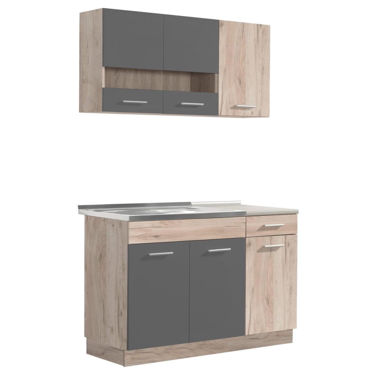 Kitchenette de 120 cm sans appareils électroménagers - Gris et chêne