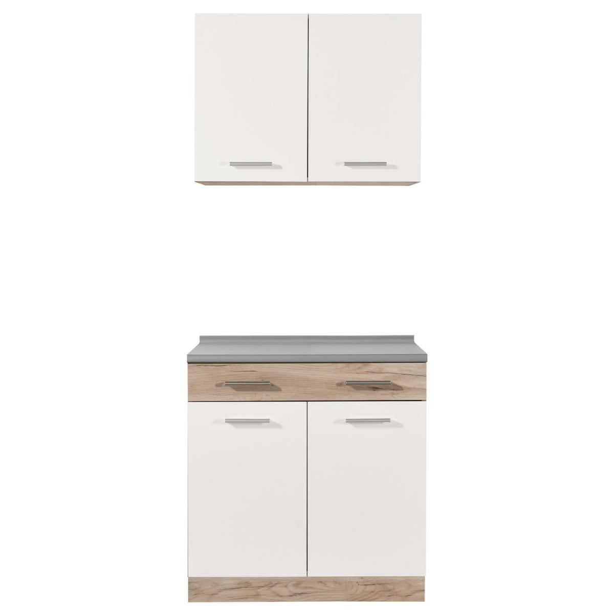 Kitchenette de 80 cm sans appareils électroménagers - Blanc et chêne