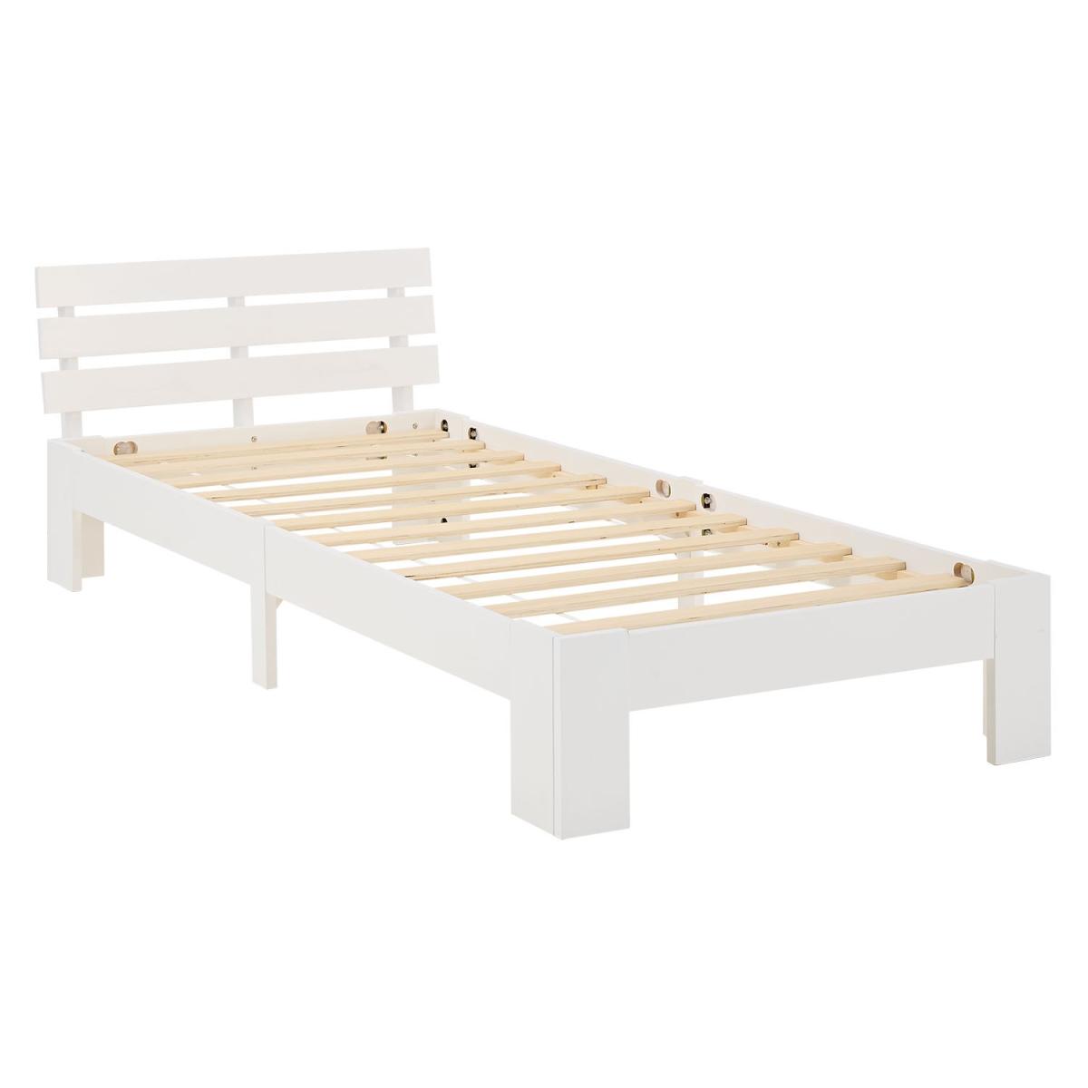 Lit en Bois 90x200 cm Blanc - Lit Simple avec 2 Tiroirs de Rangement - avec Matelas - Massif