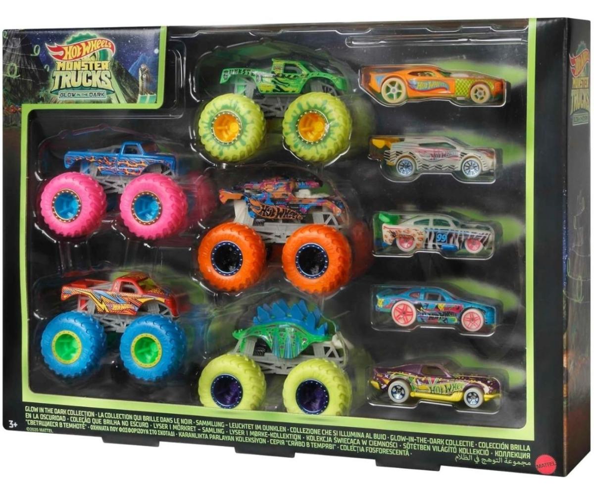 Coffret Hot Wheels Mattel HCB57 Monster Trucks - 10 véhicules phosphorescents