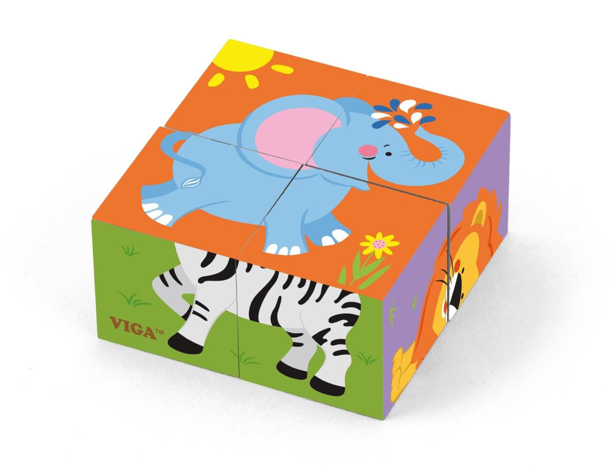 Cubes puzzle Viga 50836 - zoo, 4 cubes en bois