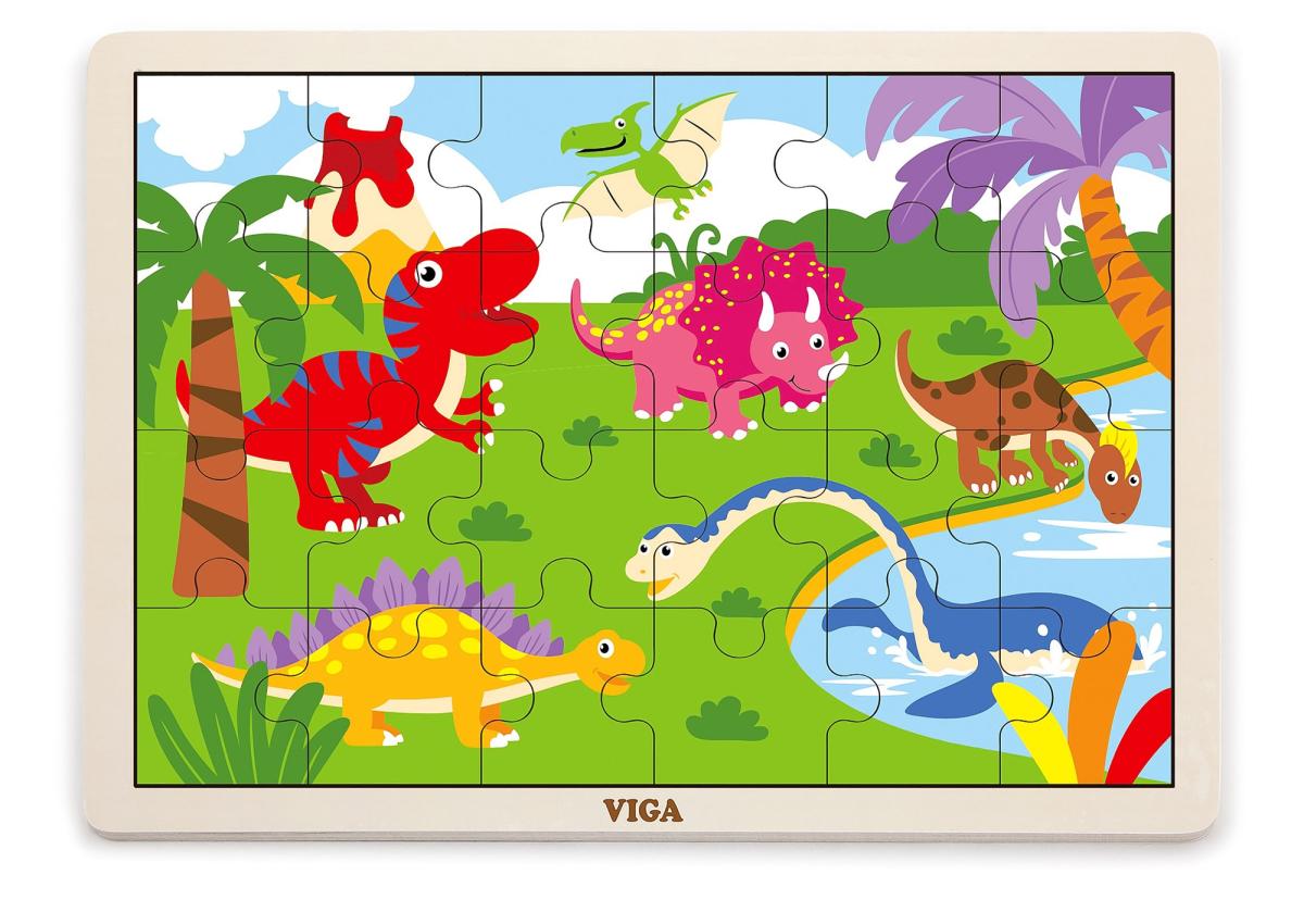 Puzzle en bois Viga 51460 - dinosaures, 24 pièces sur support