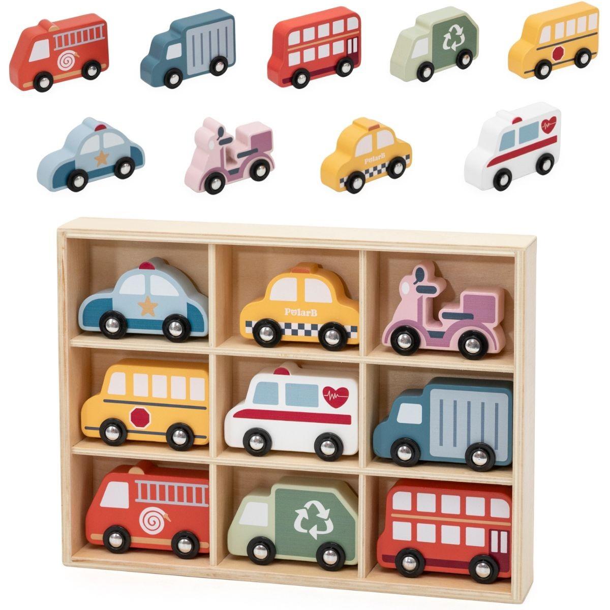 Véhicules en bois Viga 44281 - coffret de 9 voitures de ville