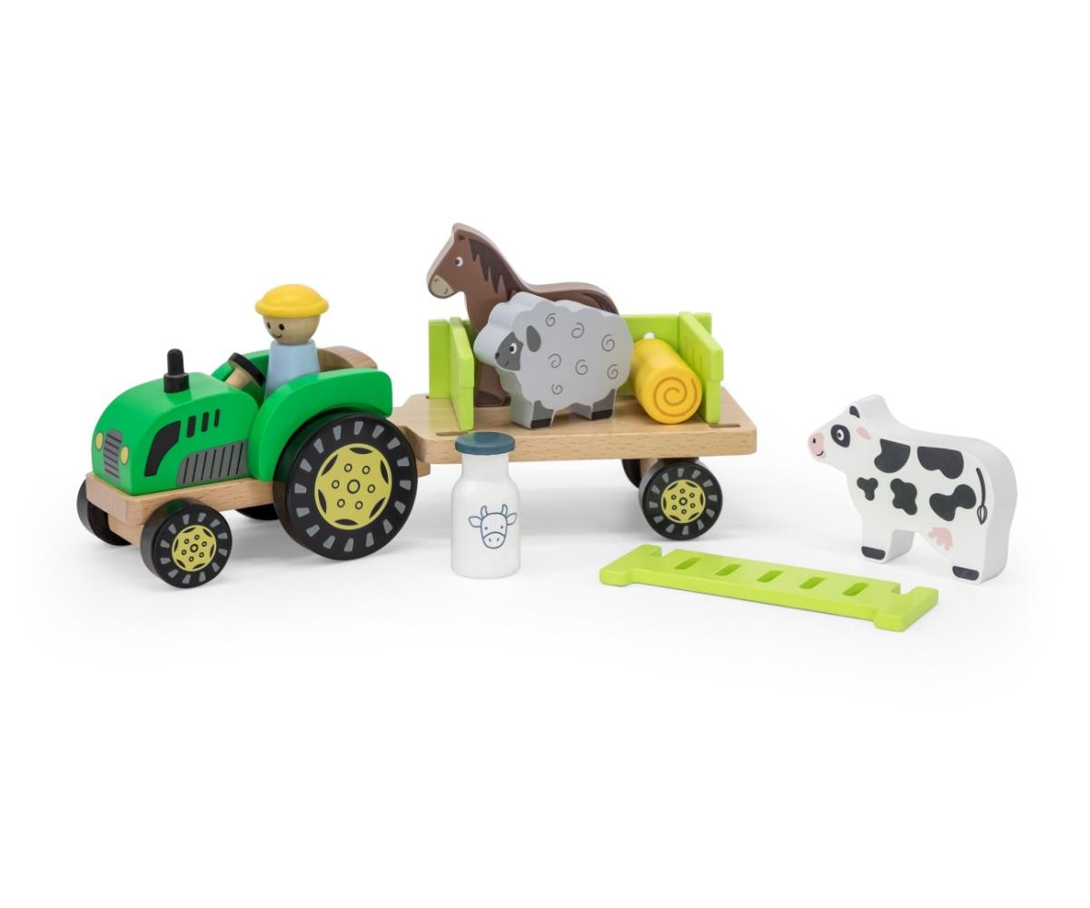 Tracteur en bois Viga 44680 - remorque, fermier et animaux
