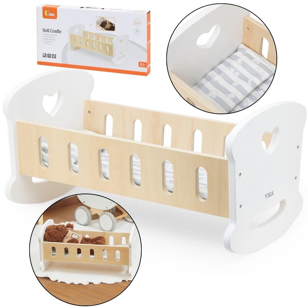 Berceau de poupée Viga 44850 - bois et parure cœur