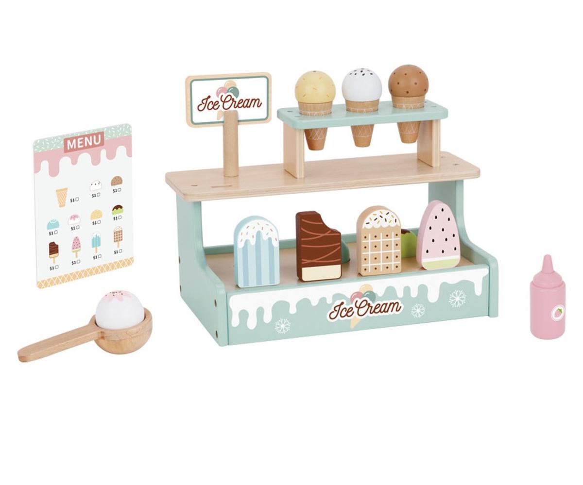 Marchande en bois Tooky Toy TJ119 - stand de glaces 17 pièces