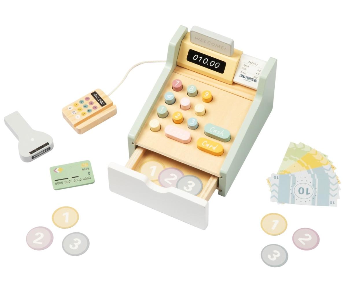 Caisse enregistreuse en bois Tooky Toy TP543 - 23 pièces