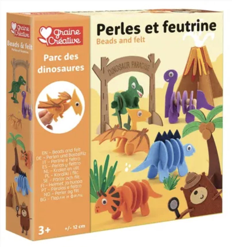 Kit parc des dinosaures en bois - perles et feutrine