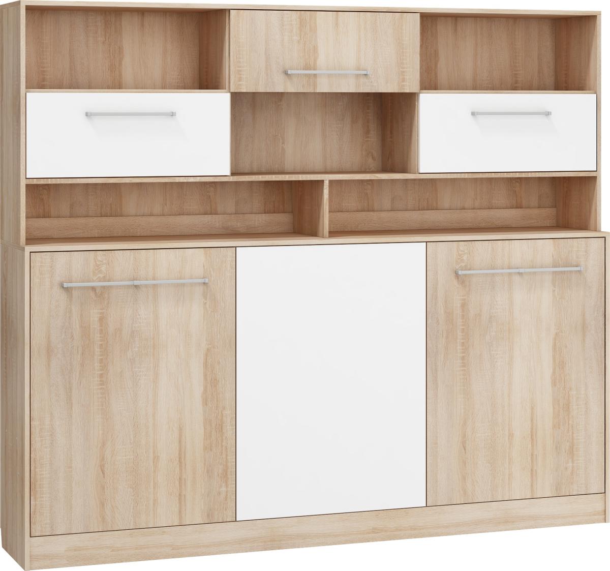 Lit escamotable horizontal Roger 90 x 200 cm avec surmeuble - chêne sonoma / blanc