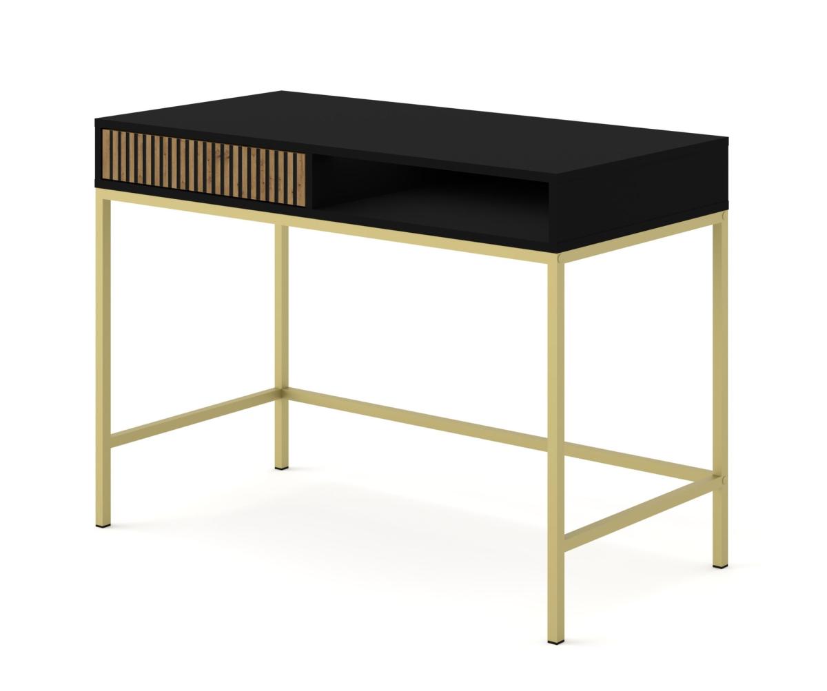 Bureau coiffeuse Ravenna F 1 tiroir façade fraisée - Corps noir mat
