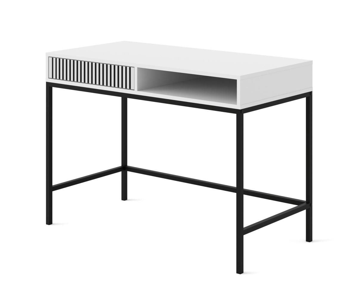 Bureau coiffeuse Ravenna F 1 tiroir façade fraisée - Corps blanc mat, façades blanc et noir mat
