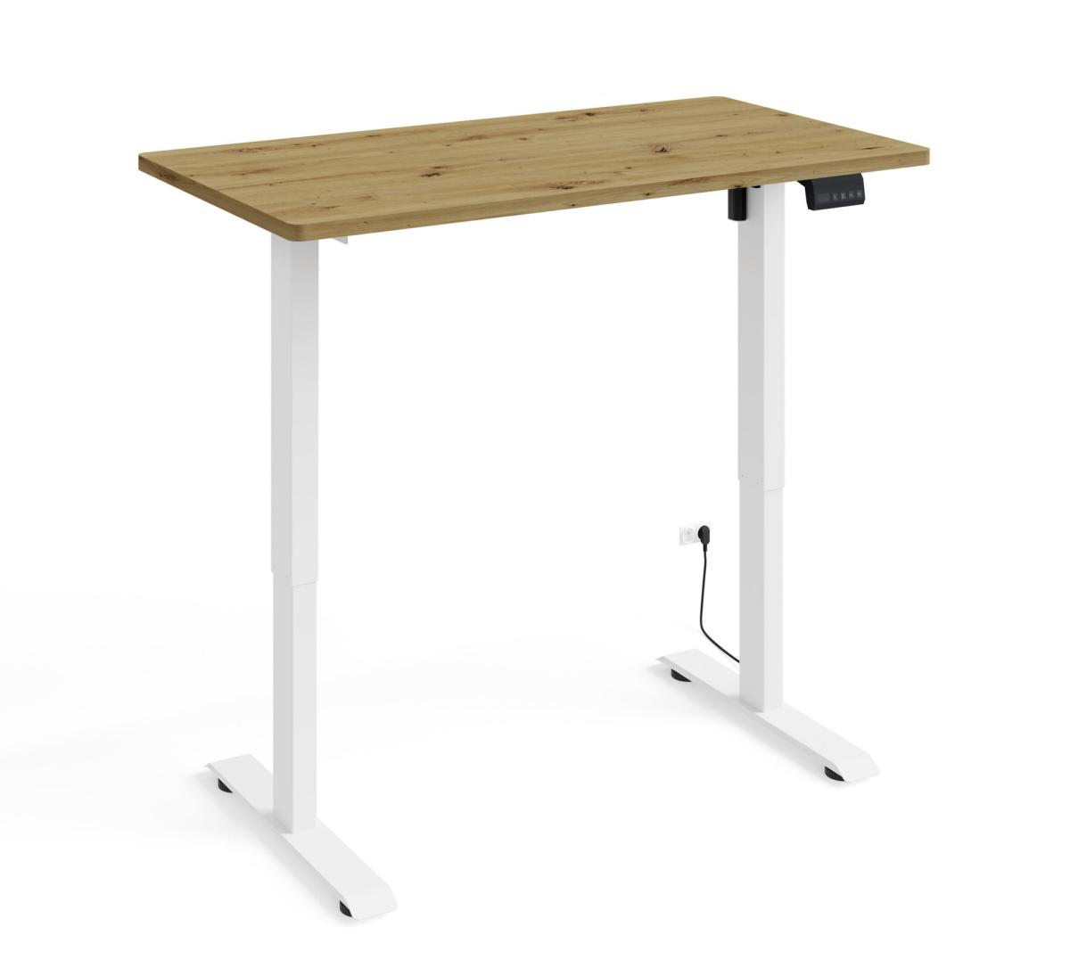 Bureau assis-debout BIMotion 120 x 65 cm - piètement blanc mat, plateau chêne artisan