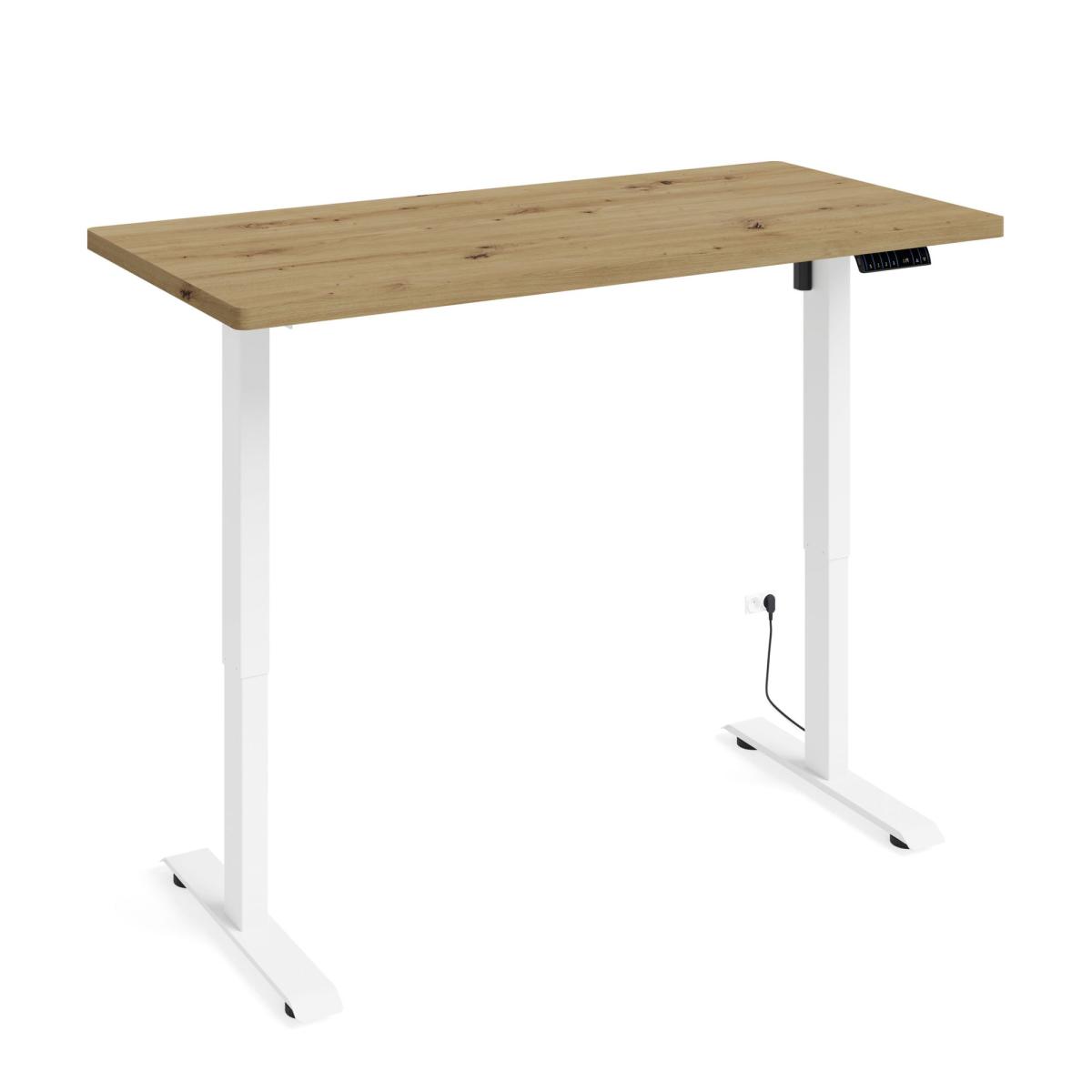 Bureau assis-debout BIMotion 140 x 70 cm - piètement blanc mat, plateau chêne artisan