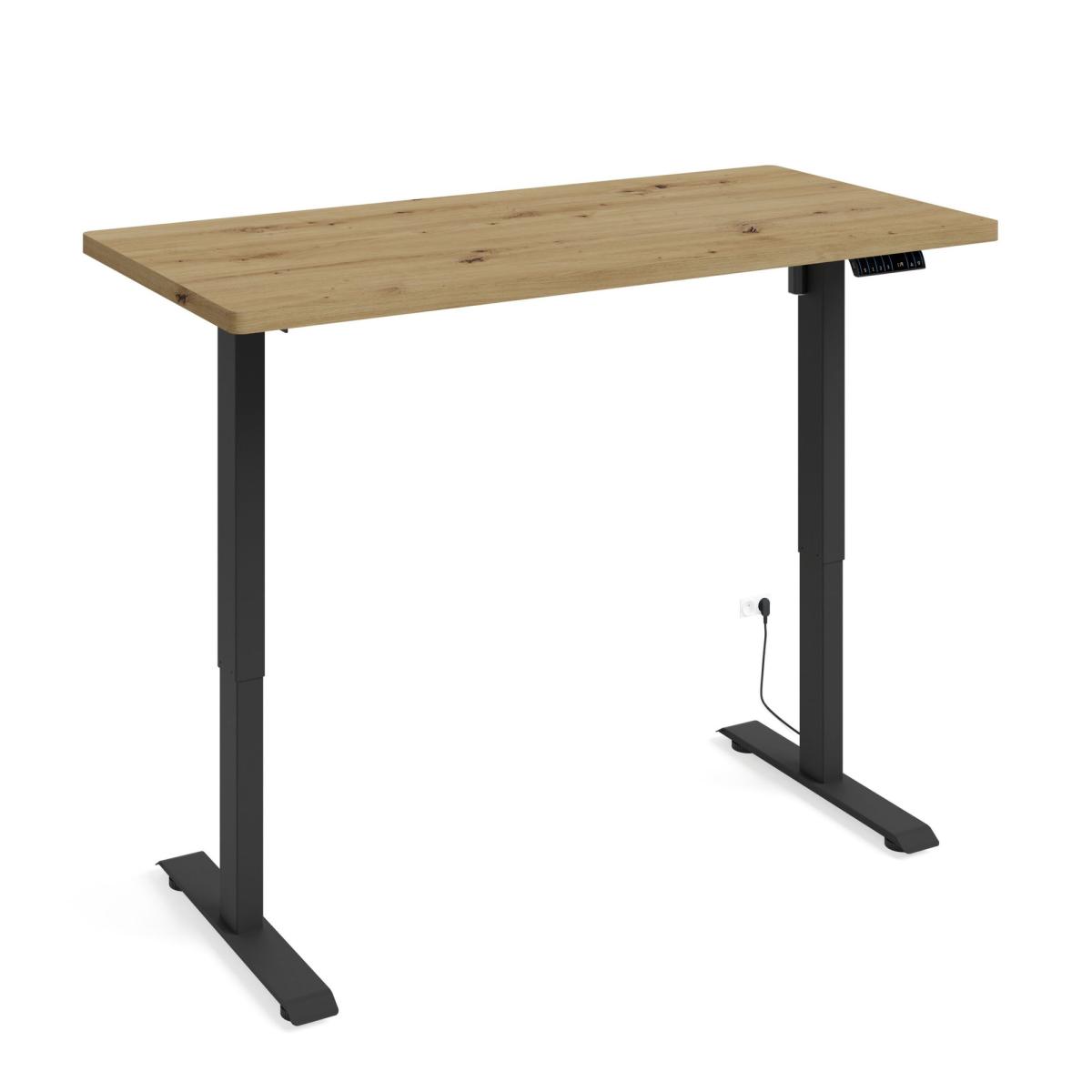 Bureau assis-debout BIMotion 140 x 70 cm - piètement noir mat, plateau chêne artisan