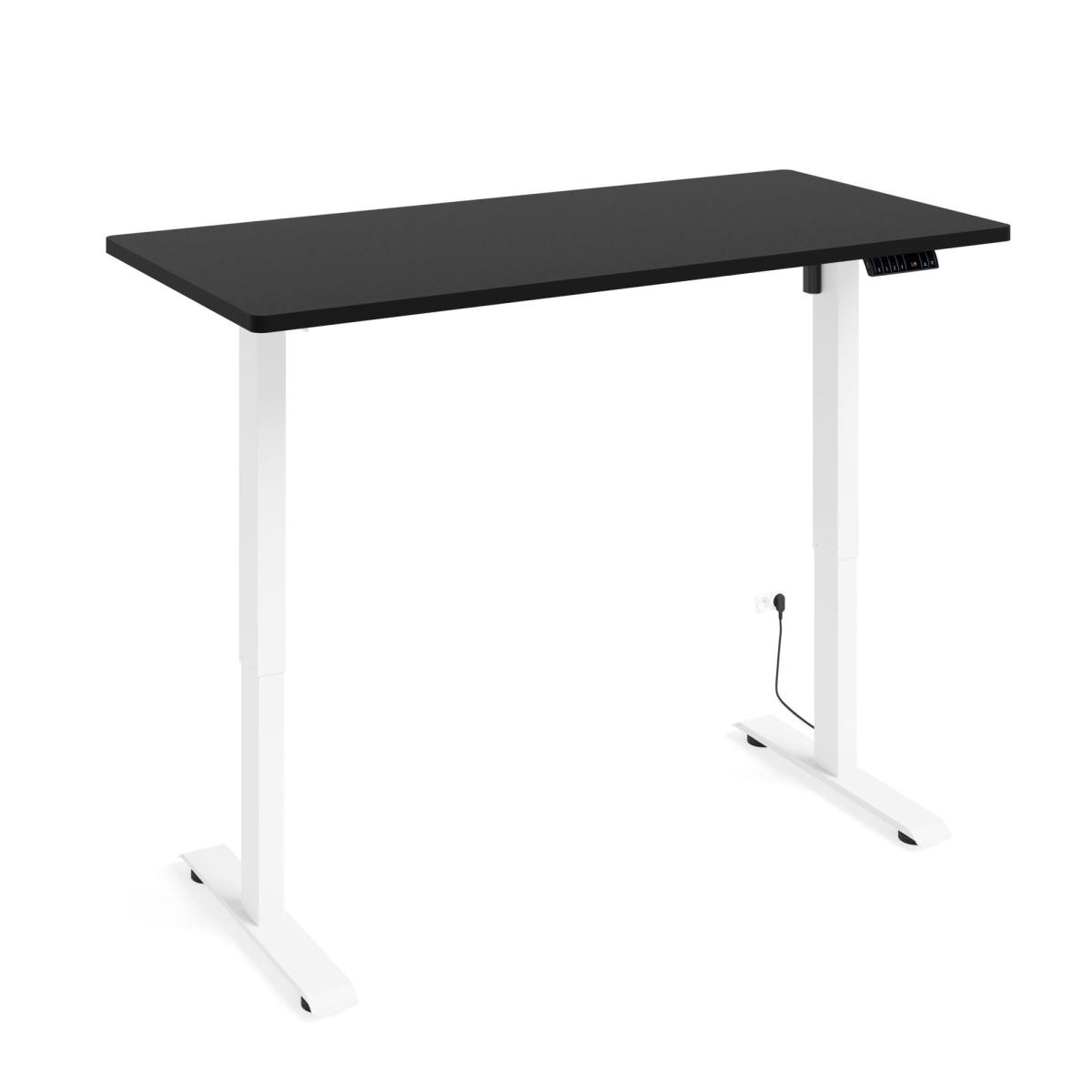 Bureau assis-debout BIMotion 140 x 70 cm - piètement blanc mat, plateau noir mat