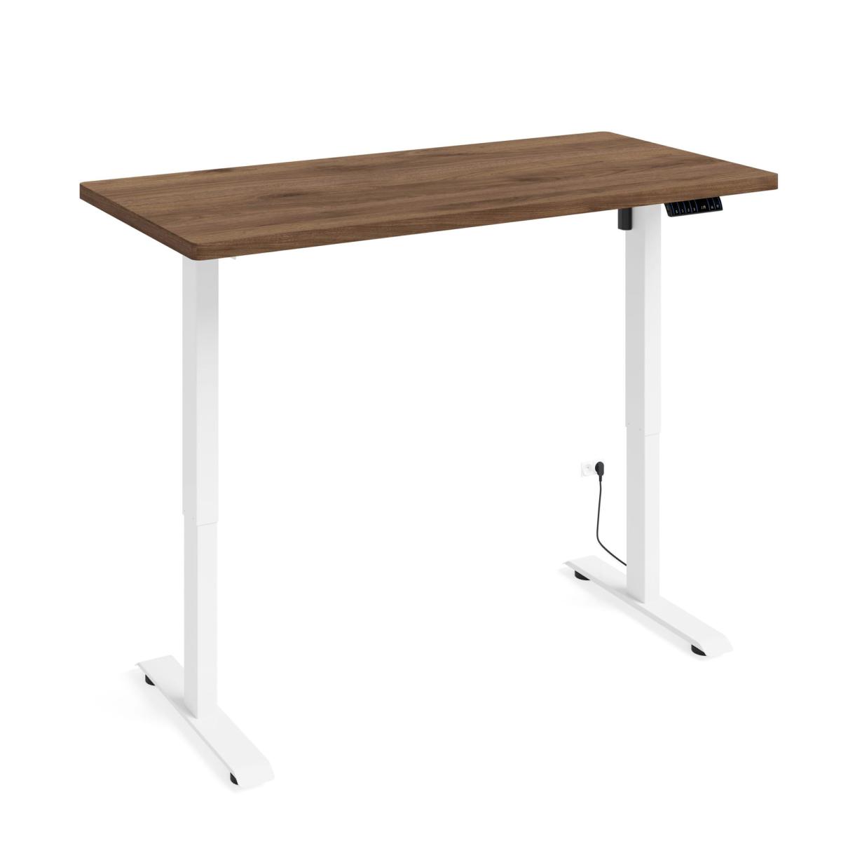 Bureau assis-debout BIMotion 140 x 70 cm - piètement blanc mat, plateau noyer