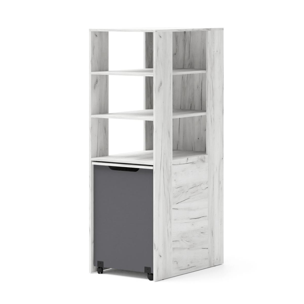 Étagère avec bureau coulissant SAMOA / FUJI - Chêne craft blanc / graphite