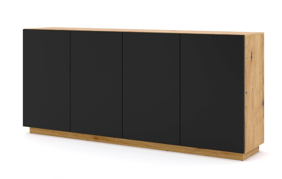 Buffet Aura 198 cm 4 portes - chêne artisan et noir mat