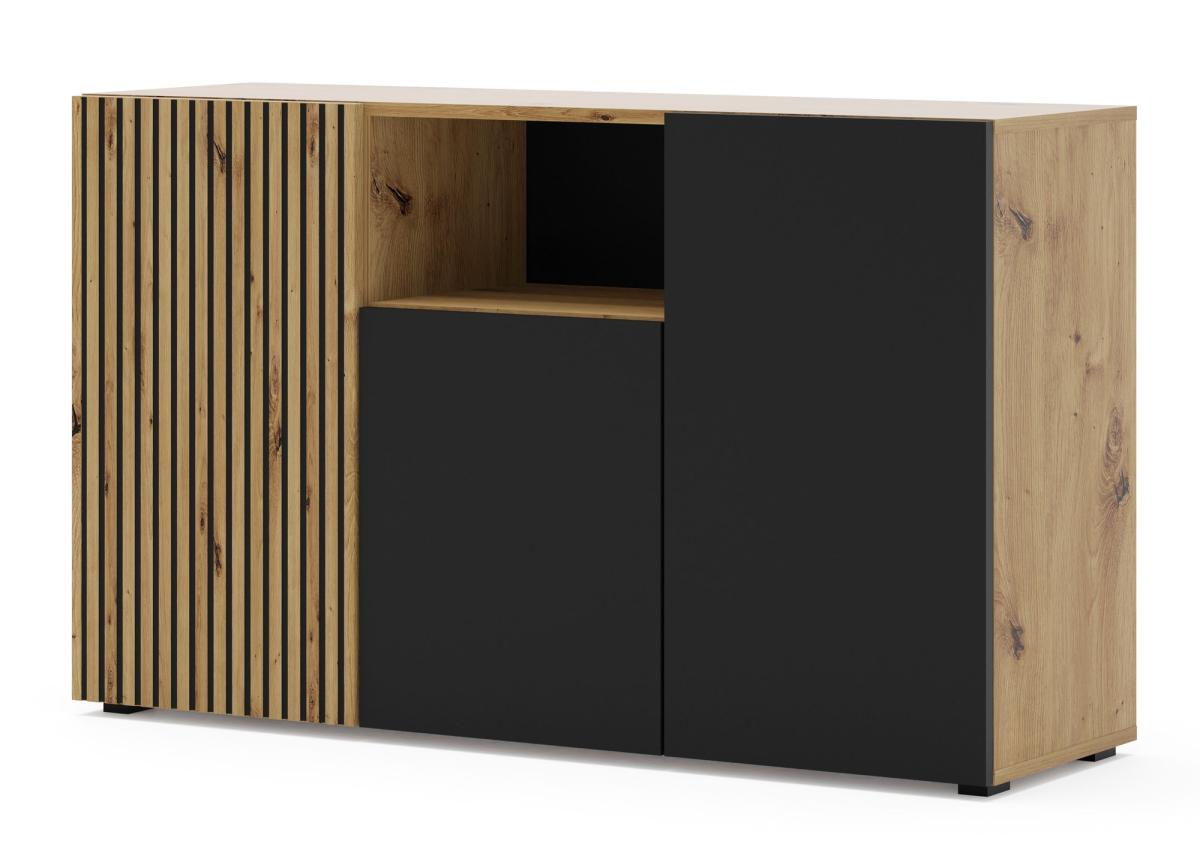 Buffet Auris 135 cm 3 portes 1 niche - chêne artisan et noir mat