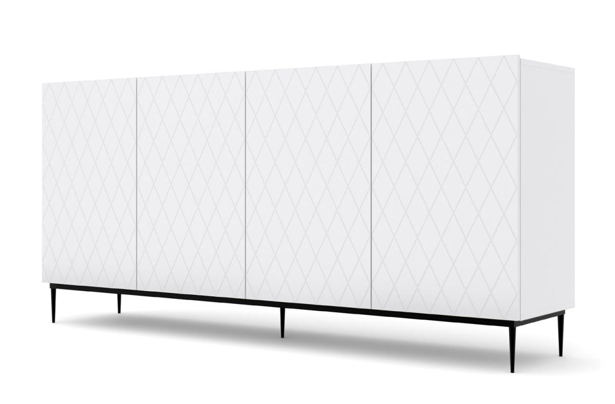 Buffet Diuna 193 cm 4 portes façades losanges - blanc mat, cadre noir