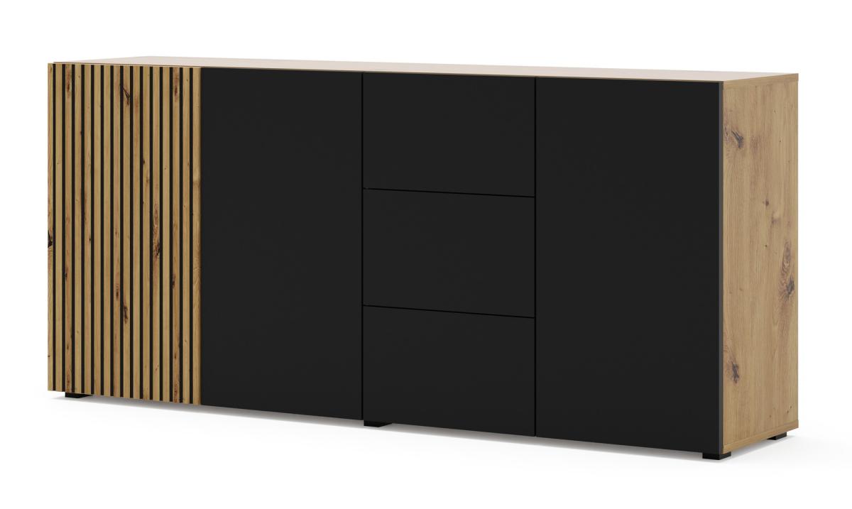 Buffet Auris 180 cm 3 portes 3 tiroirs - chêne artisan et noir mat