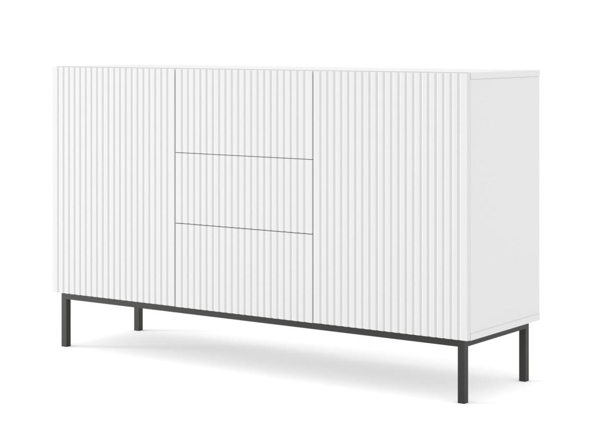 Buffet Ravenna B 150 cm 2 portes 3 tiroirs façades fraisées - blanc mat, cadre noir