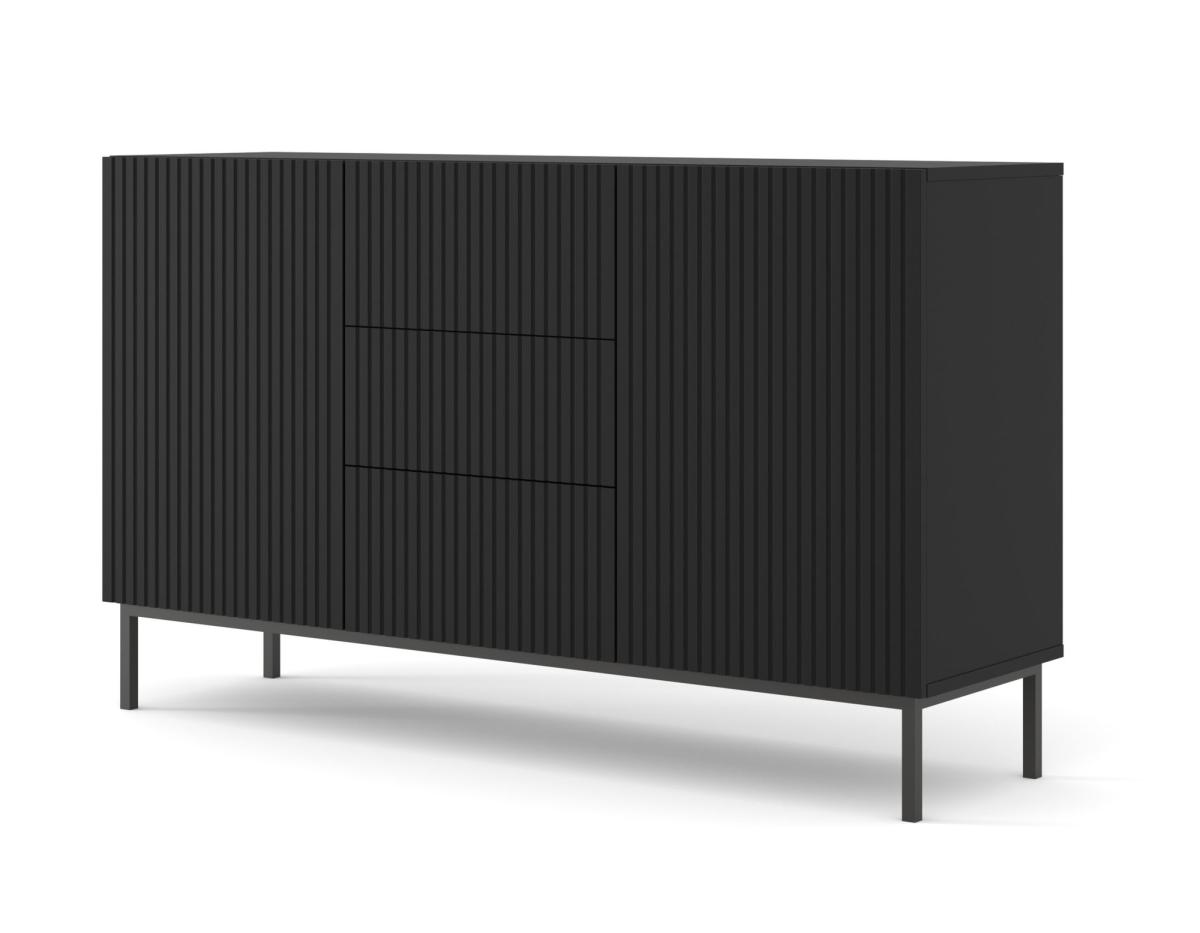 Buffet Ravenna B 150 cm 2 portes 3 tiroirs façades fraisées - noir mat, cadre noir