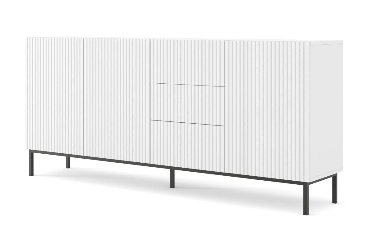 Buffet Ravenna B 200 cm 3 portes 3 tiroirs façades fraisées - blanc mat, cadre noir