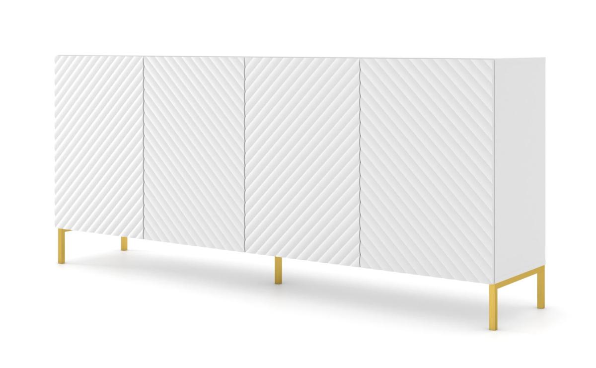 Buffet Surf 200 cm 4 portes façades fraisées - blanc mat, pieds dorés