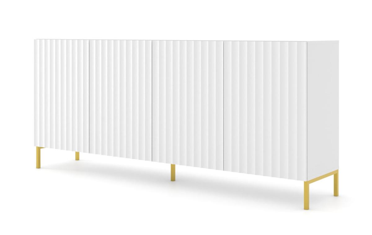 Buffet Wave 200 cm 4 portes - blanc mat, piètement doré